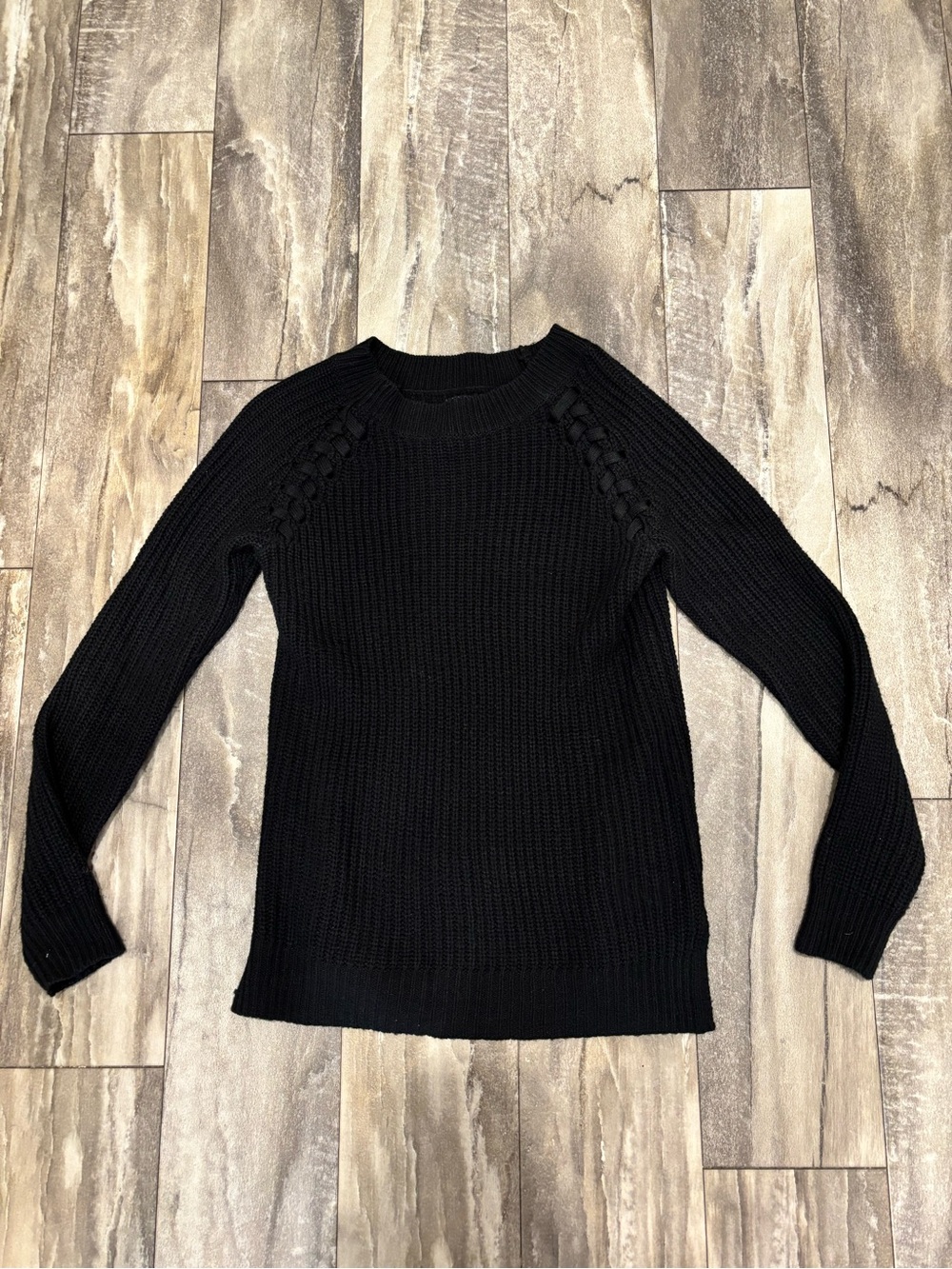 So Perfectly Soft Perfectly You Crew Neck Knit Ribbed Sweater Black Sz S